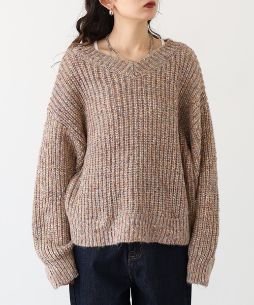 hunch(ハンチ)の「hunch ワイドショートラメ混ニット(ニット/セーター・レディース・カーキ系/ベージュ系/ネイビー系・FREE)」の13枚目の写真