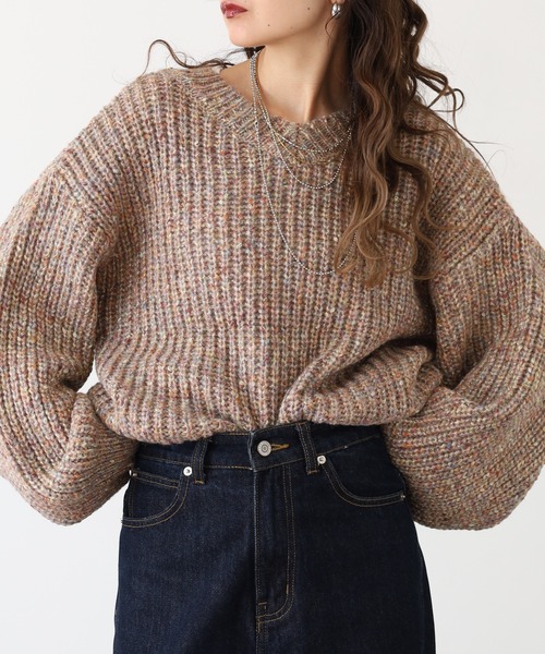 hunch(ハンチ)の「hunch ワイドショートラメ混ニット(ニット/セーター・レディース・カーキ系/ベージュ系/ネイビー系・FREE)」の5枚目の写真