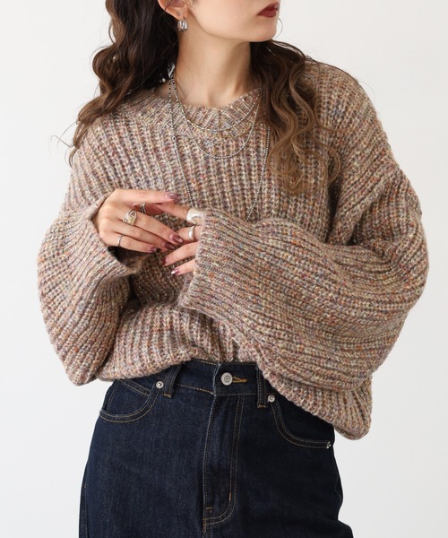 hunch(ハンチ)の「hunch ワイドショートラメ混ニット(ニット/セーター・レディース・カーキ系/ベージュ系/ネイビー系・FREE)」の6枚目の写真