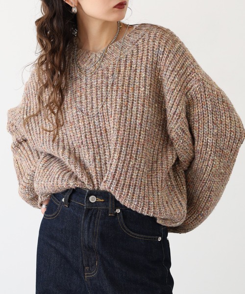 hunch(ハンチ)の「hunch ワイドショートラメ混ニット(ニット/セーター・レディース・カーキ系/ベージュ系/ネイビー系・FREE)」の7枚目の写真