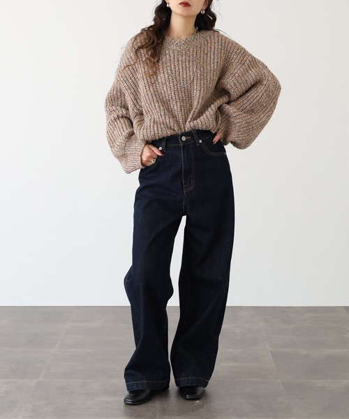 hunch(ハンチ)の「hunch ワイドショートラメ混ニット(ニット/セーター・レディース・カーキ系/ベージュ系/ネイビー系・FREE)」の8枚目の写真