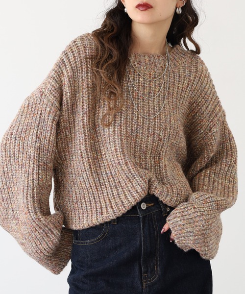 hunch(ハンチ)の「hunch ワイドショートラメ混ニット(ニット/セーター・レディース・カーキ系/ベージュ系/ネイビー系・FREE)」の10枚目の写真