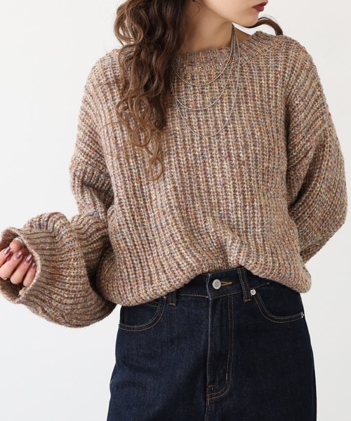 hunch(ハンチ)の「hunch ワイドショートラメ混ニット(ニット/セーター・レディース・カーキ系/ベージュ系/ネイビー系・FREE)」の11枚目の写真