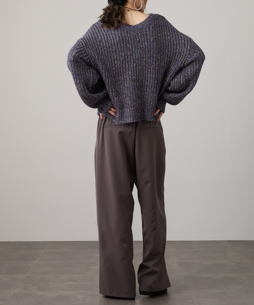 hunch(ハンチ)の「hunch ワイドショートラメ混ニット(ニット/セーター・レディース・カーキ系/ベージュ系/ネイビー系・FREE)」の4枚目の写真