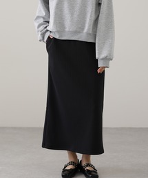 裏起毛あり/なし ランダム リブ バックスリット ロング スカート