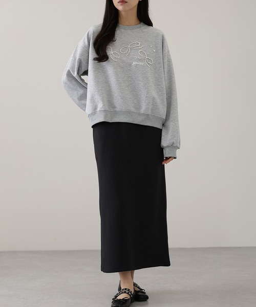 Lace Ladies(レースレディース)の「裏起毛あり/なし ランダム リブ バックスリット ロング スカート(スカート・レディース・チャコールグレー/グレー系その他2・FREE/S)」の3枚目の写真