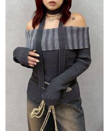 OUTIL ストライプ オフショルダー トップス SLY | STRETCH CUT OFF SHOULDER トップス (その他トップス