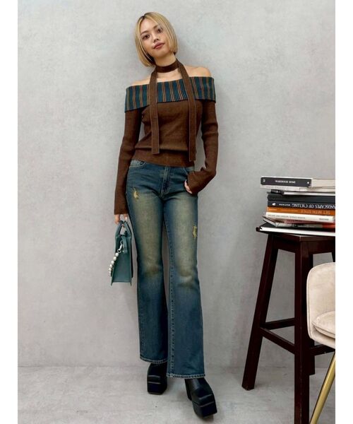 EVRIS（エヴリス）の「チョーカーSETオフショルニットトップス（ニット/セーター・レディース・グレー/レッド/ブラウン・FREE）」の12枚目の写真