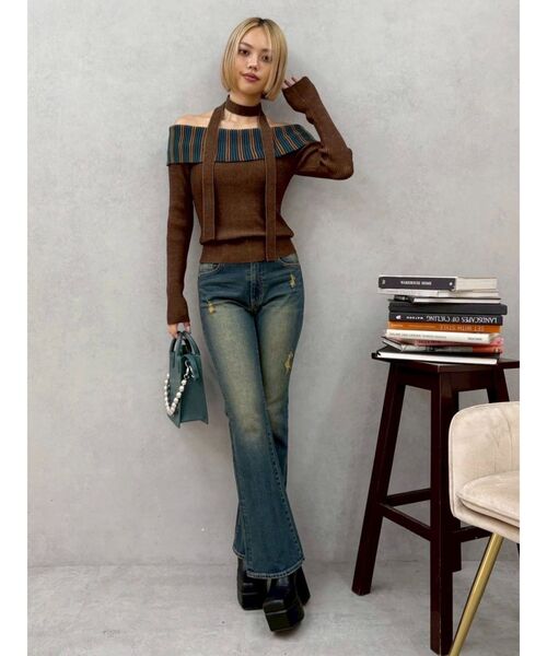 EVRIS（エヴリス）の「チョーカーSETオフショルニットトップス（ニット/セーター・レディース・グレー/レッド/ブラウン・FREE）」の13枚目の写真