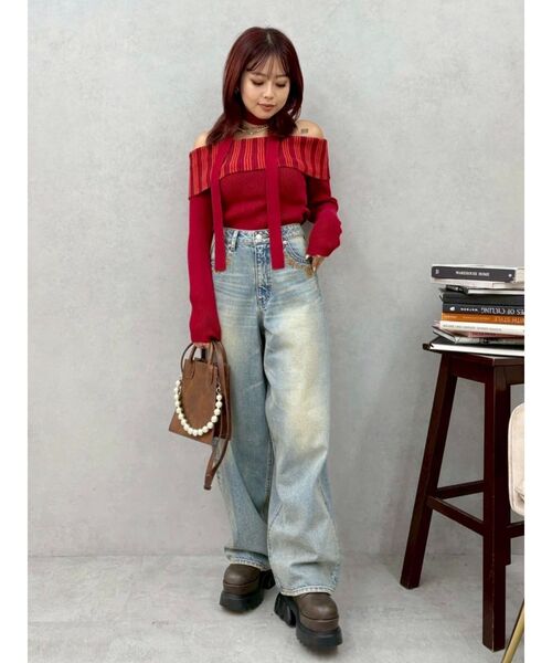 EVRIS（エヴリス）の「チョーカーSETオフショルニットトップス（ニット/セーター・レディース・グレー/レッド/ブラウン・FREE）」の20枚目の写真