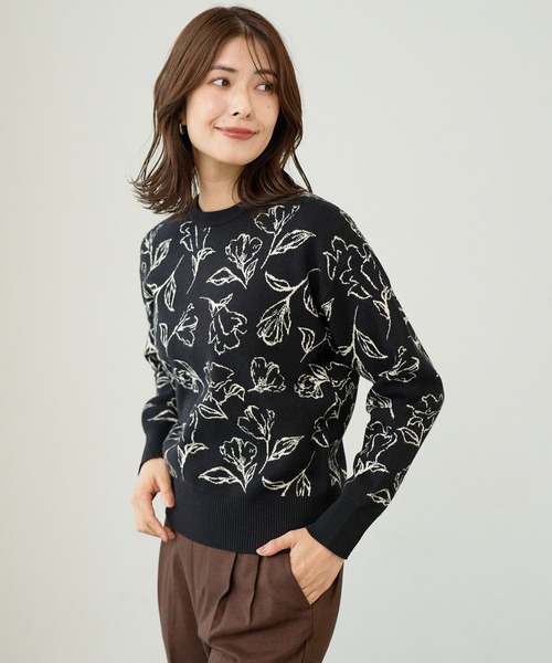 FOUND GOOD（ファウンドグッド）の「センバナジャガードニット（ニット/セーター・レディース・ベージュ/ブラック/ブルー系2・L/M/S）」の2枚目の写真