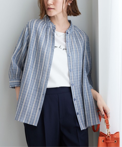 BELLUNA PLUS(ベルーナ)の「ぽこぽこ素材衿&袖フリルデザインブラウス(シャツ/ブラウス・レディース・アイボリー系/グリーン系その他/ブルー系その他・LARGE/X-LARGE/MEDIUM)」の9枚目の写真