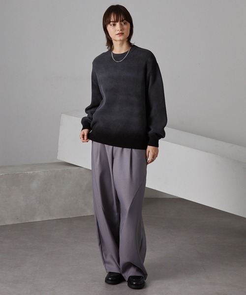 ヴィンテージスプレー加工 グラデーションオーバーサイズクルーネック