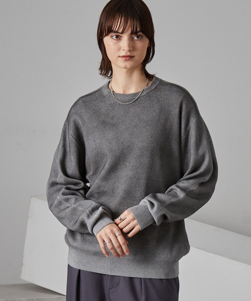 新品❤️MARK&LONA グレー クルーネックセーター セール】ヴィンテージスプレー加工 グラデーションオーバーサイズ