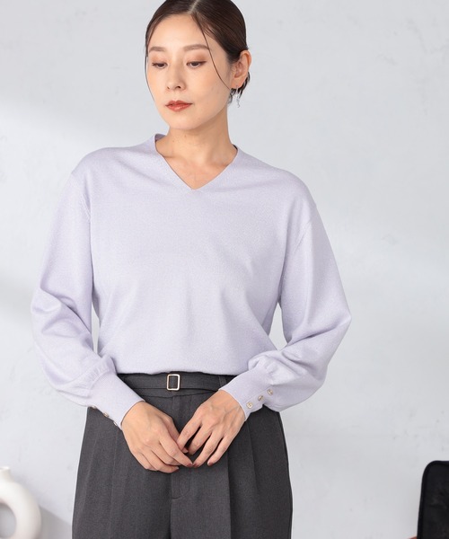 GALLORIA（ギャローリア）の「【キレメクシリーズ】浅Ｖネックネックニット（ニット/セーター・レディース・イエロー/ライトグレー/ブラック/ライラック・S/M/L/LL）」の3枚目の写真