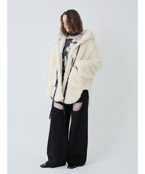 セール】Synthetic Fur Lace-up Duffle Coat/シンセティックファー