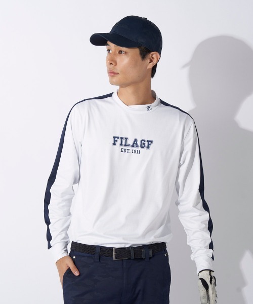【FILAGOLF/フィラゴルフ】プリント裏起毛長袖モックネックシャツ｜リサイクル素材｜保温・ストレッチ ゴルフ