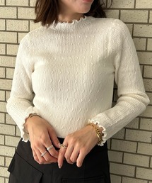 ニット 長袖 トップス 秋 秋冬 フリル ハイネック タートルネック 冬 レディース