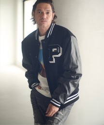 ADAM PATEK(A_pebN)ADAMPATEK/leather sleeves varsity jacket/U[X^W(X^W)