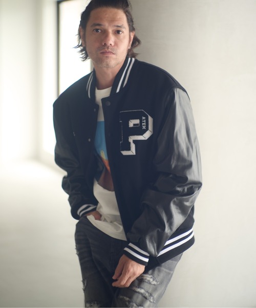 ADAM PATEK(アダムパテック)の「ADAMPATEK/leather sleeves varsity jacket/袖レザースタジャン(スタジャン・メンズ・ブラック×ホワイト/ブラック×ブラック・1/2)」の2枚目の写真