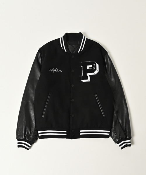 ADAM PATEK(アダムパテック)の「ADAMPATEK/leather sleeves varsity jacket/袖レザースタジャン(スタジャン・メンズ・ブラック×ホワイト/ブラック×ブラック・1/2)」の3枚目の写真