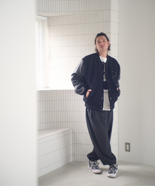 ADAM PATEK(アダムパテック)の「ADAMPATEK/leather sleeves varsity jacket/袖レザースタジャン(スタジャン・メンズ・ブラック×ホワイト/ブラック×ブラック・1/2)」の20枚目の写真