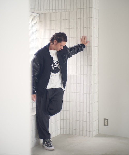 ADAM PATEK(アダムパテック)の「ADAMPATEK/leather sleeves varsity jacket/袖レザースタジャン(スタジャン・メンズ・ブラック×ホワイト/ブラック×ブラック・1/2)」の22枚目の写真