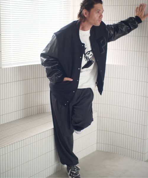 ADAM PATEK(アダムパテック)の「ADAMPATEK/leather sleeves varsity jacket/袖レザースタジャン(スタジャン・メンズ・ブラック×ホワイト/ブラック×ブラック・1/2)」の16枚目の写真