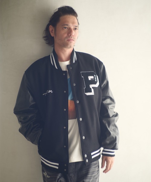 ADAM PATEK(アダムパテック)の「ADAMPATEK/leather sleeves varsity jacket/袖レザースタジャン(スタジャン・メンズ・ブラック×ホワイト/ブラック×ブラック・1/2)」の11枚目の写真