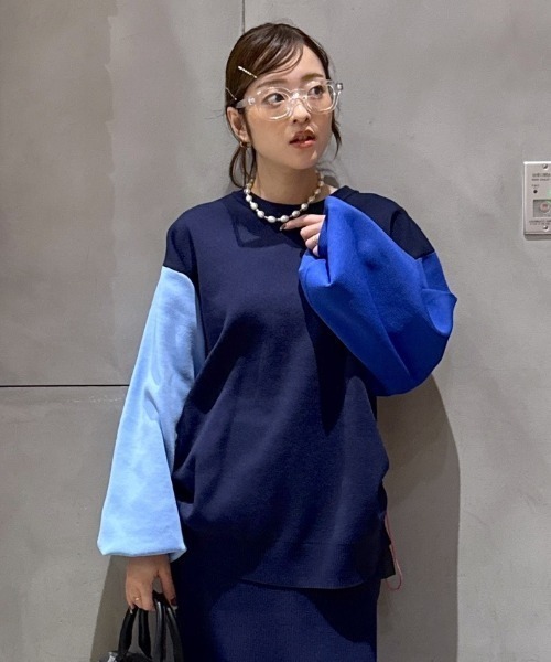 RODEO CROWNS WIDE BOWL（ロデオクラウンズワイドボウル）の「A-LIGHT SWITCHING ニット（ニット/セーター・レディース・オレンジ/ネイビー/オフホワイト・FREE）」の2枚目の写真