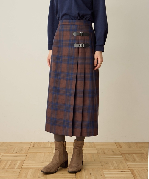 DECOY SINCE 1981（デコイシンスイチキュウハチイチ）の「タータンチェックスカート【ウエストゴム】（スカート・レディース・ネイビー/ブラウン・64/67/70）」の3枚目の写真