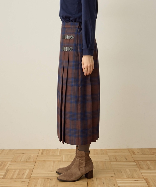 DECOY SINCE 1981（デコイシンスイチキュウハチイチ）の「タータンチェックスカート【ウエストゴム】（スカート・レディース・ネイビー/ブラウン・64/67/70）」の4枚目の写真