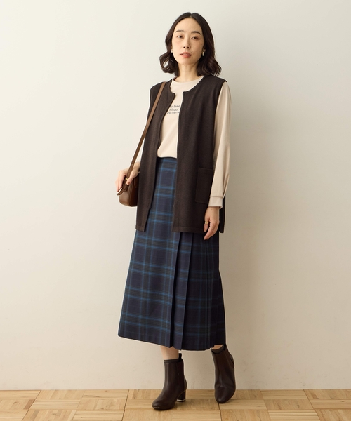 DECOY SINCE 1981（デコイシンスイチキュウハチイチ）の「タータンチェックスカート【ウエストゴム】（スカート・レディース・ネイビー/ブラウン・64/67/70）」の8枚目の写真