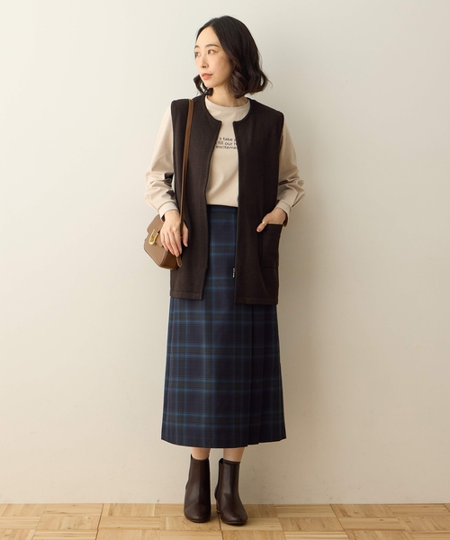 DECOY SINCE 1981（デコイシンスイチキュウハチイチ）の「タータンチェックスカート【ウエストゴム】（スカート・レディース・ネイビー/ブラウン・64/67/70）」の9枚目の写真