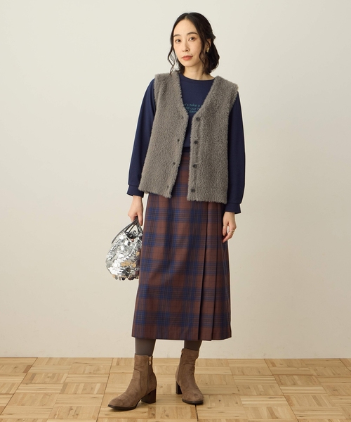 DECOY SINCE 1981（デコイシンスイチキュウハチイチ）の「タータンチェックスカート【ウエストゴム】（スカート・レディース・ネイビー/ブラウン・64/67/70）」の10枚目の写真