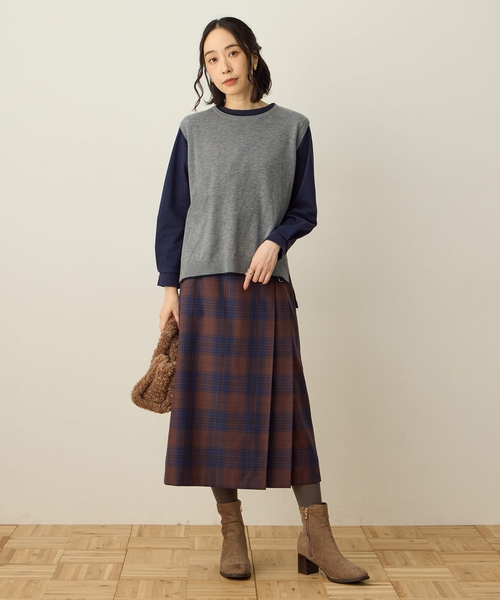 DECOY SINCE 1981（デコイシンスイチキュウハチイチ）の「タータンチェックスカート【ウエストゴム】（スカート・レディース・ネイビー/ブラウン・64/67/70）」の12枚目の写真