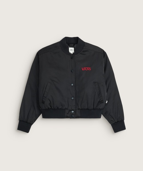 VANS(バンズ)の「RIROO ウィメンズ クロップド ベースボールジャケット / RIROO CROPPED BASEBALL JACKET / VN000TRZBLK1(スタジャン・レディース・ブラック・X-LARGE/SMALL/MEDIUM/LARGE)」の3枚目の写真