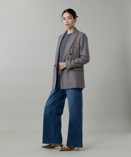 INED（イネド）の「オゾン防縮 ダブルブレストジャケット（テーラードジャケット・レディース・ネイビー/チェック・7号/9号/11号）」の4枚目の写真