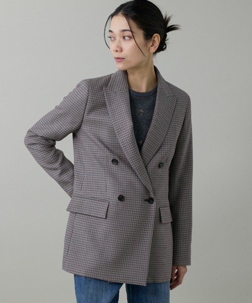 INED（イネド）の「オゾン防縮 ダブルブレストジャケット（テーラードジャケット・レディース・ネイビー/チェック・7号/9号/11号）」の13枚目の写真
