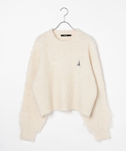 ALAND（エーランド）の「【UNISEX】ALAND／Aロゴシャギークルーネックプルオーバー（ニット/セーター・レディース・ライトブルー/アイボリー/グレー・SMALL/LARGE）」の4枚目の写真