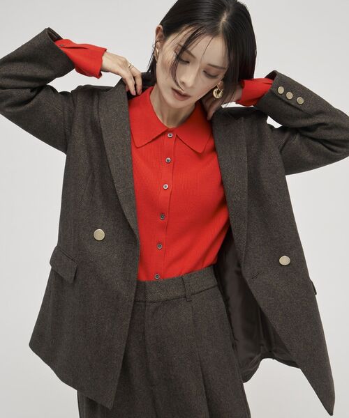 YECCA VECCA（イェッカヴェッカ）の「襟付きニットカーディガン（カーディガン/ボレロ・レディース・ネイビー/レッド/サックスブルー/アイボリー・FREE）」の7枚目の写真