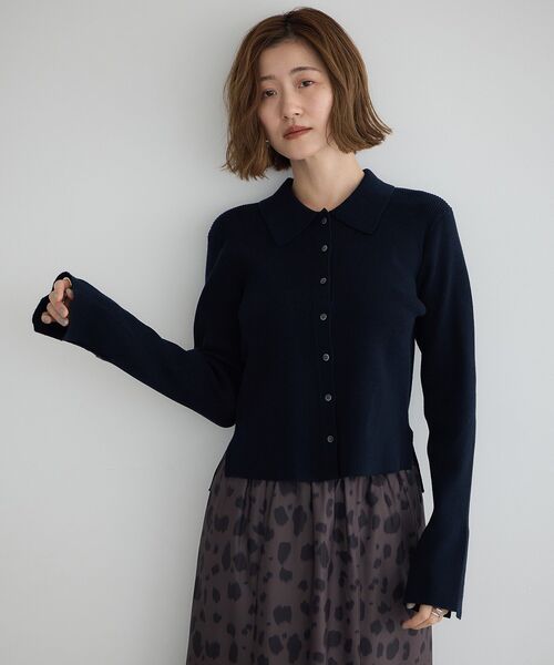 YECCA VECCA（イェッカヴェッカ）の「襟付きニットカーディガン（カーディガン/ボレロ・レディース・ネイビー/レッド/サックスブルー/アイボリー・FREE）」の5枚目の写真