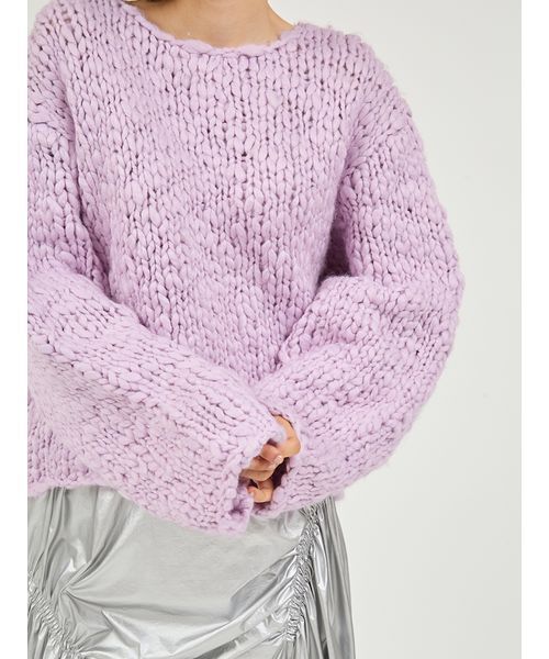 emmi(エミ)の「ウール混ハンドニットプルオーバー(ニット/セーター・レディース・ラベンダー/ネイビー/アイボリー・F)」の4枚目の写真