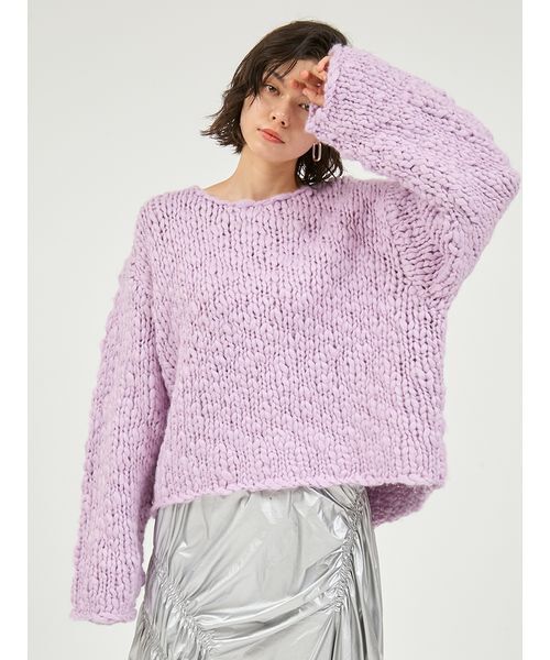 emmi(エミ)の「ウール混ハンドニットプルオーバー(ニット/セーター・レディース・ラベンダー/ネイビー/アイボリー・F)」の5枚目の写真