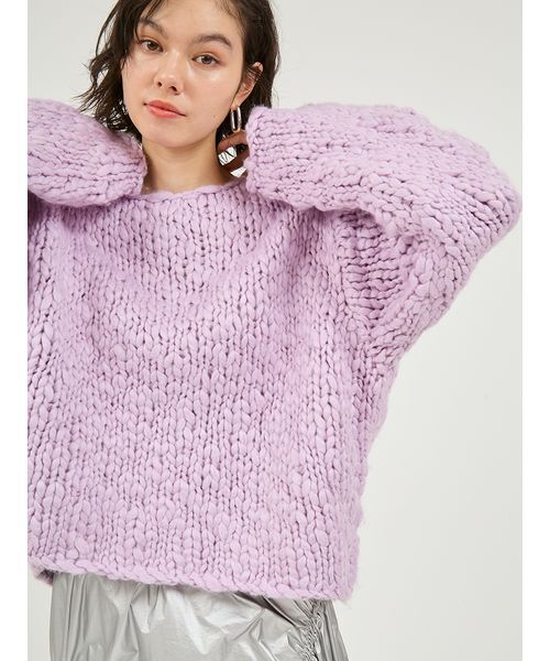 emmi(エミ)の「ウール混ハンドニットプルオーバー(ニット/セーター・レディース・ラベンダー/ネイビー/アイボリー・F)」の8枚目の写真