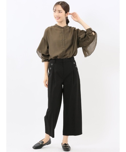 m.f.editorial（エムエフエディトリアル）の「【ややゆったり 袖フリル】m.f.エディトリアルレディース  マオカラー ブラウス（シャツ/ブラウス・レディース・カーキ/ブラウン・MEDIUM）」の8枚目の写真