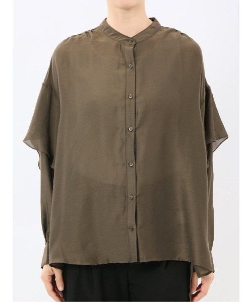 m.f.editorial（エムエフエディトリアル）の「【ややゆったり 袖フリル】m.f.エディトリアルレディース  マオカラー ブラウス（シャツ/ブラウス・レディース・カーキ/ブラウン・MEDIUM）」の9枚目の写真