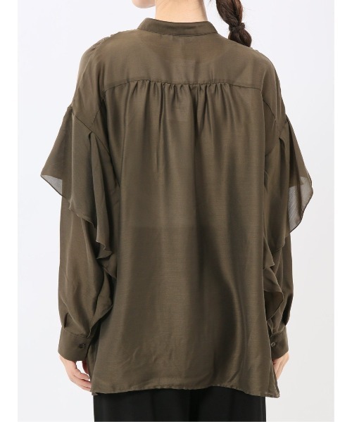 m.f.editorial（エムエフエディトリアル）の「【ややゆったり 袖フリル】m.f.エディトリアルレディース  マオカラー ブラウス（シャツ/ブラウス・レディース・カーキ/ブラウン・MEDIUM）」の11枚目の写真