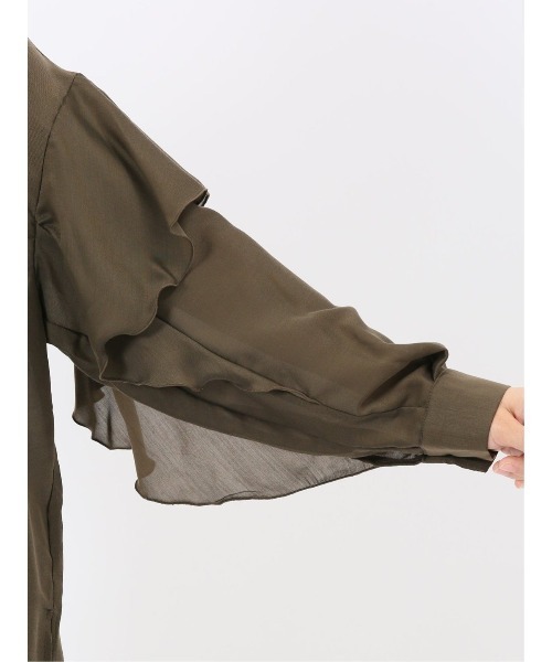 m.f.editorial（エムエフエディトリアル）の「【ややゆったり 袖フリル】m.f.エディトリアルレディース  マオカラー ブラウス（シャツ/ブラウス・レディース・カーキ/ブラウン・MEDIUM）」の12枚目の写真