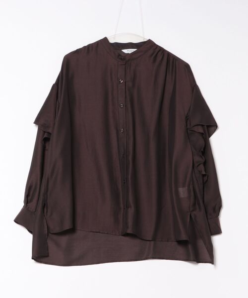 m.f.editorial（エムエフエディトリアル）の「【ややゆったり 袖フリル】m.f.エディトリアルレディース  マオカラー ブラウス（シャツ/ブラウス・レディース・カーキ/ブラウン・MEDIUM）」の14枚目の写真